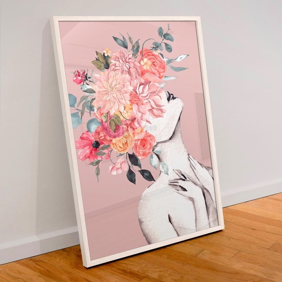Watercolor Floral Woman Portrait Wall Art Illustration Print Poster Unframed - Picture 7 of 17